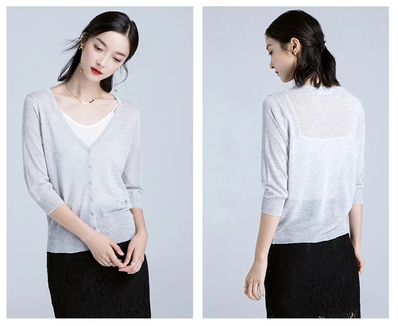 Macaron flash wire cotton thin female three quarter sleeve short design all-match knitted sunscreen air conditioning cardigan