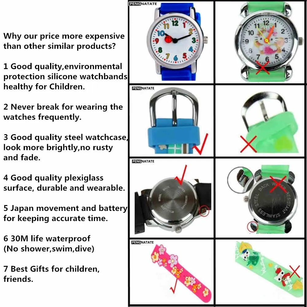 PENGNATATE детские часы водостойкий ремешок 3D мультфильм Динозавр силиконовый браслет наручные часы Модные Детские ручные часы подарки для мальчиков