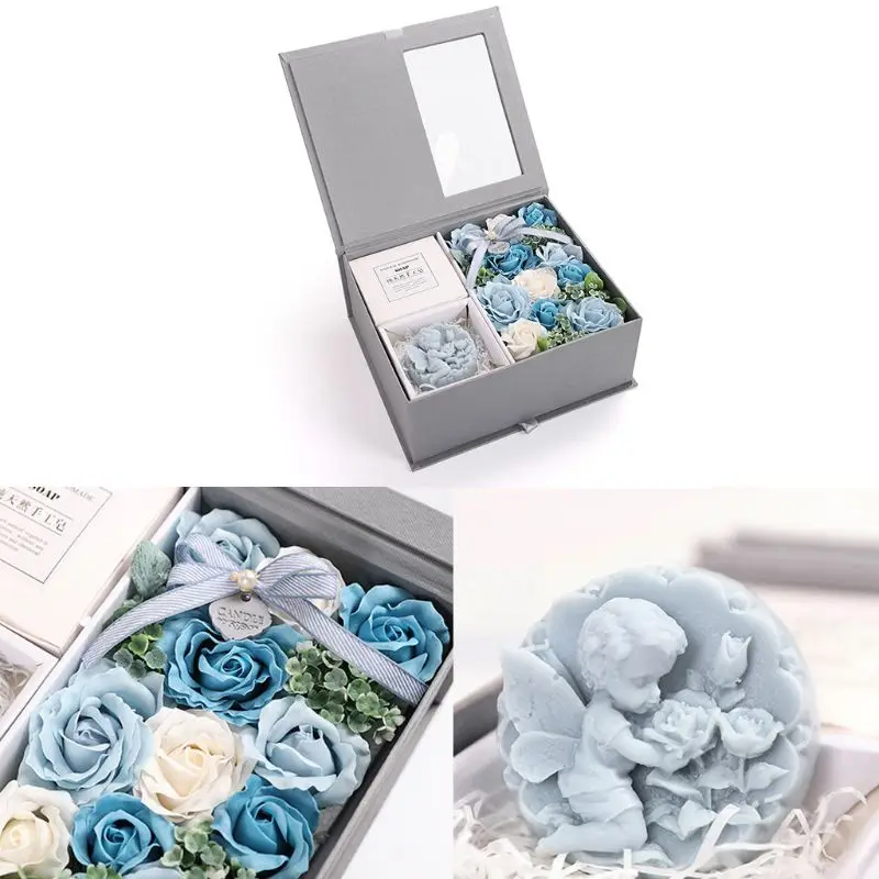 

Creative Artificial Romantic Rose Flower Scented Petal Bath Soap Set With Gift Box Natural Plant Essential Oil Valentines Day