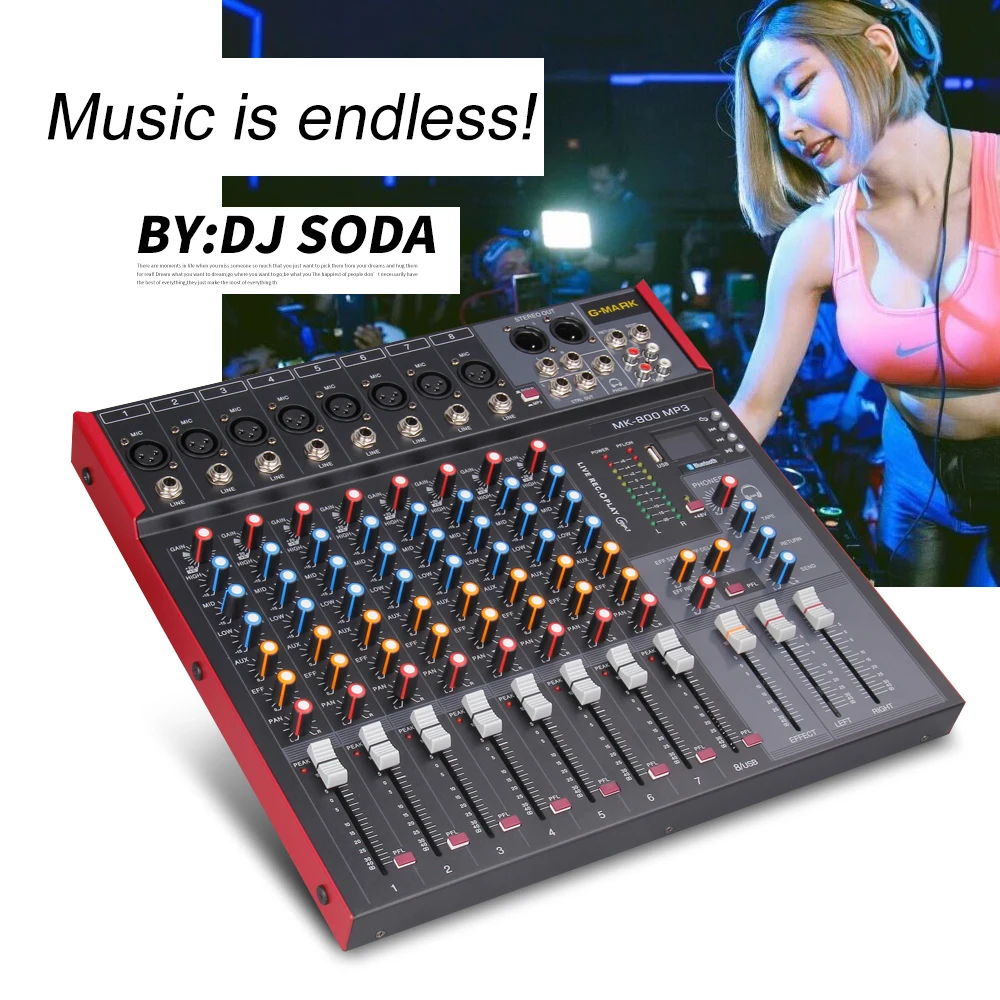 G-MARK MK800 Mixer Profesional Audio Muzik Studio Konsol Pentas Mikrofon Pencampuran DJ Party Church 48V Phantom Power G-MARK MK800 Mixer Profesional Audio Muzik Studio Konsol Pentas Mikrofon Pencampuran DJ Party Church 48V Phantom Power