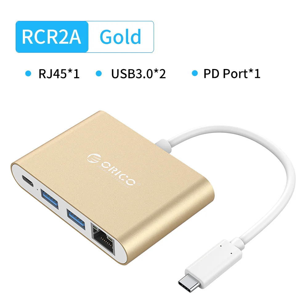 ORICO USB C концентратор тип-c к мульти USB3.0 HDMI/VGA/RJ45/SD TF кардридер разветвитель PD зарядный адаптер док-станция для ноутбука Macbook Pro - Цвет: RCR2A Gold