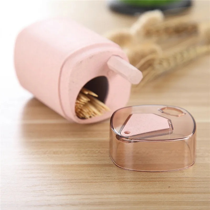 Mini Size Details about Wheat Straw Automatic Toothpick Holder Container Storage Box Toothpick Dispense