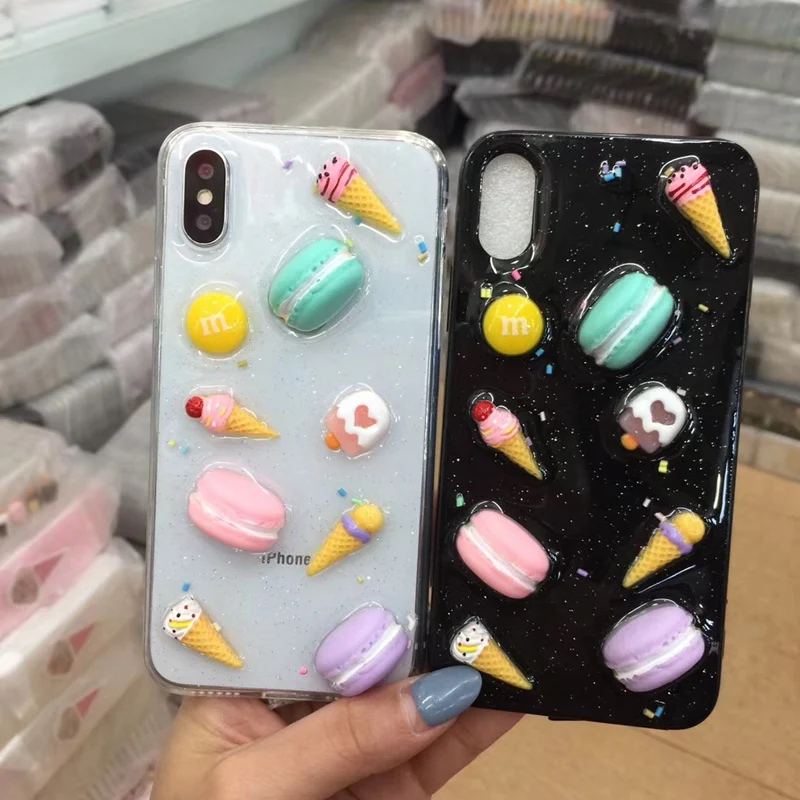 

Cute 3D Hamburger Ice Cream Phone Case For iphone X XS Max XR Transparent Glitter Bling Soft Cover Case For iphone 6 6s 7 8 Plus