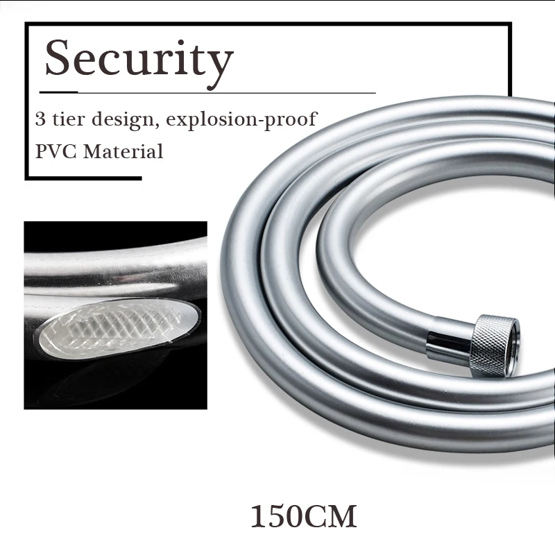 Explosion-Proof PVC Shower Hose 1.5 Meters Silver Gray high Temperature Resistance Anti-Winding General Standard Accessories-Shower Hose high Pressure Resistance
