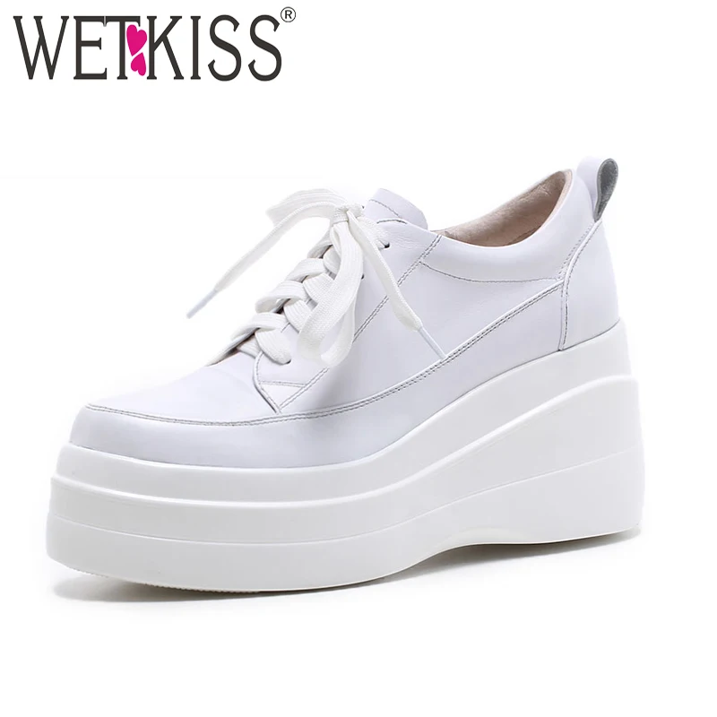 

WETKISS 2019 New Casual Flats Women Round Toe Genuine Leather Shoelaces Footwear Platform Spring women Sneakers Shoes Ladies