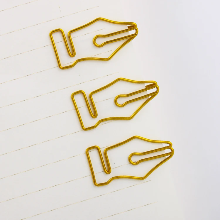 

new design pen nib Shaped Paper Clip Styling Korean Pin Office Paperclips Gold Paper Clips