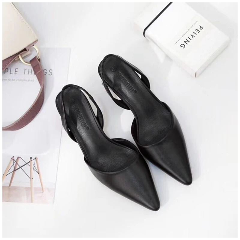 Bailehou/женские босоножки модные босоножки на каблуках необычные женские туфли на среднем каблуке с острым носком и пряжкой офисные женские туфли без застежки - Color: Black