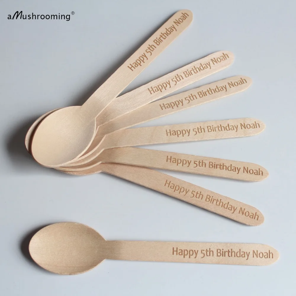 50 Happy Birthday Party Spoons 16cm Wooden Spoons Personalized