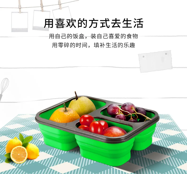 Кремниевая складная коробка для завтрака с вилкой для офиса пикника дети Bento Tiffin Box Портативный большой емкости 3 сетки пищевой контейнер для приготовления пищи