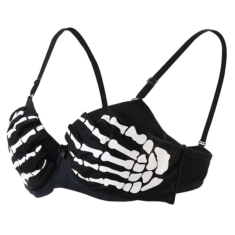 

Black&White Skeleton Hands Gothic Steampunk Soutien Gorge Sexy Bralette Push Up Bra Brassiere Women Halloween Cosplay Club Wear