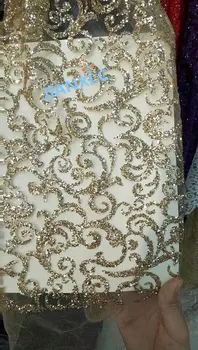 

Excellent David-72703 gold glued glitter French tulle Material Net Lace for party dress French Net Lace fabric