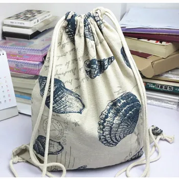 

YILE Cotton Linen Drawstring Travel Backpack Student Book Bag Sea Snail Shell 824-2