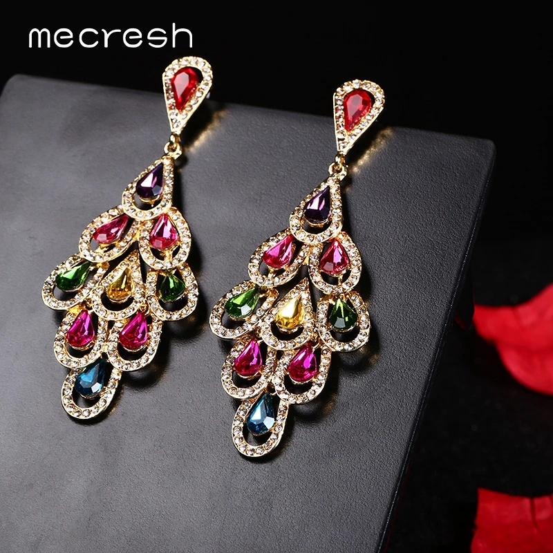

Mecresh Statement Colorful Crystal Women Large Drop Earrings 2019 Fashion European Multi-layer Leaf Summer Big Earrings MEH1576