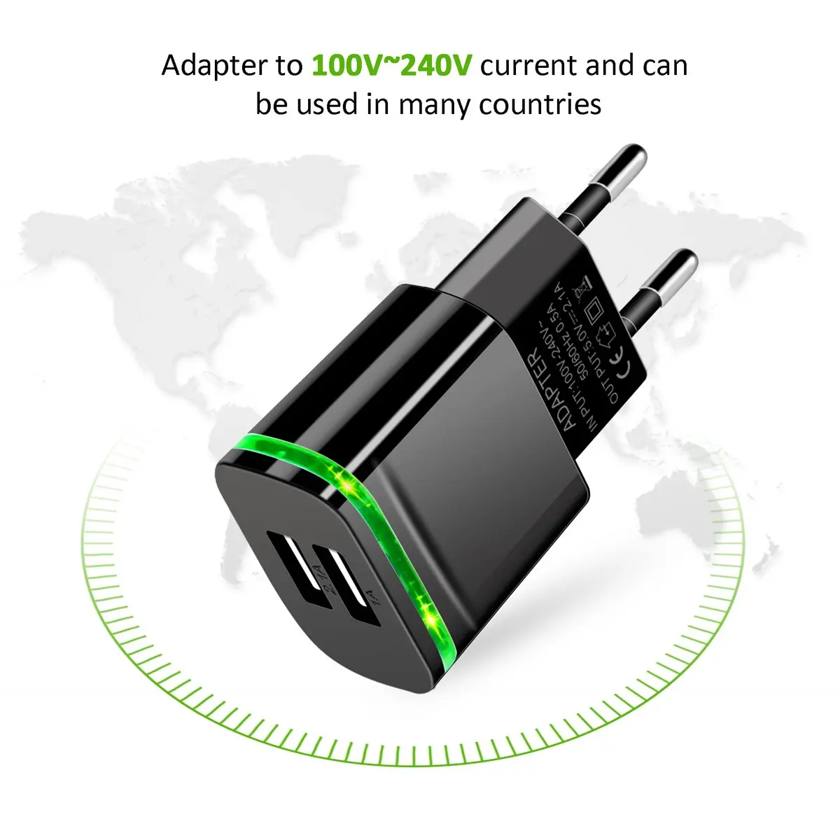 5V 2.1a/1a 2 Порты USB зеленый светодиодный светильник EU Штепсель быстрое Зарядное устройство Кабельный адаптер для LG K10 K4 K5 K7 K8 Q6 X power K220DS G4 G5