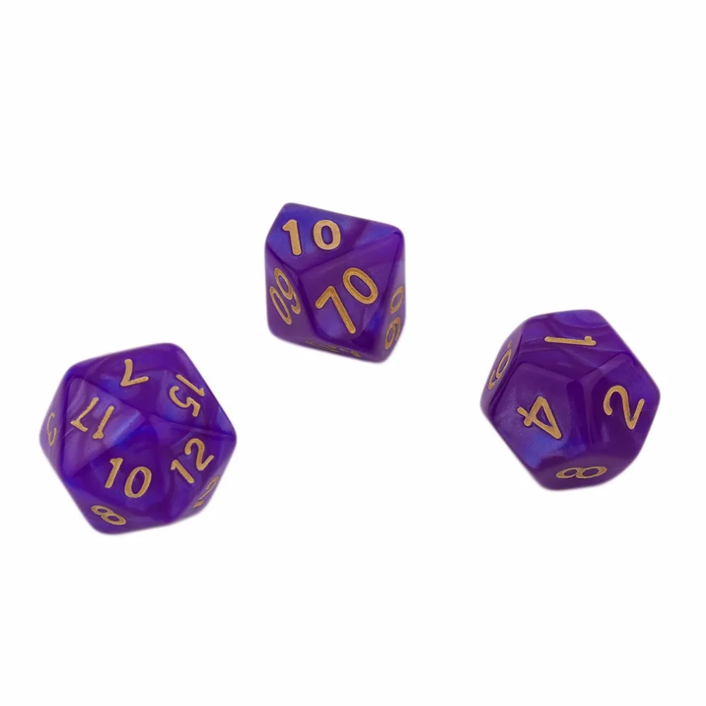 New Arrival 7 Pcs Set Bright Color Digital Dice Creative Multi-Faceted Pearl Gemmed Acrylic Dice 16-20mm D4 D6 D8 D10 D12 D20