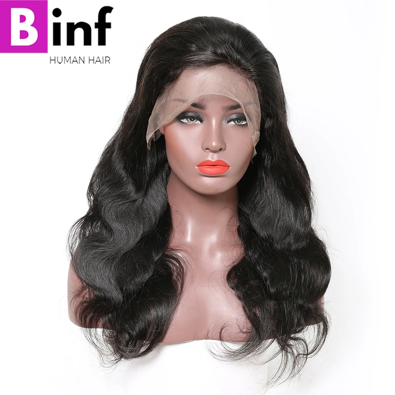 BINF парик бразильский на сшивке натуральные волосы с волосами младенца волнистые 13x4 человеческие волосы парики remy для женщин цвет 1B