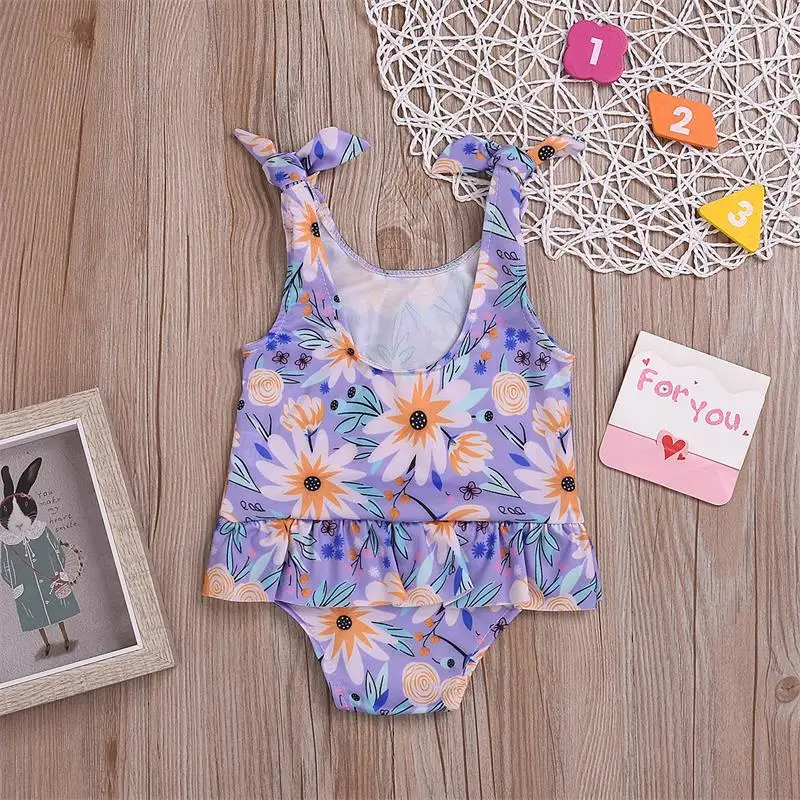 Одежда с цветочным принтом для новорожденных девочек купальный костюм бикини пляжная одежда для детей от 1 до 3 лет
