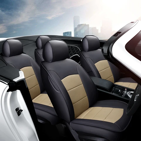 AutoDecorun ПЕРФОРИРОВАННОЕ сиденье из натуральной кожи чехлы для подушек для Jaguar XF аксессуары чехол для сиденья сиденье автомобиля протектор Полный комплект - Название цвета: Black X Beige