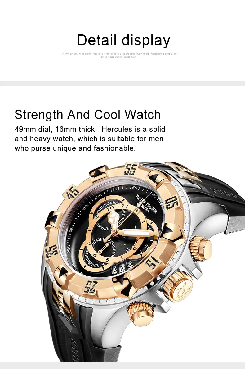 Риф Тигр/RT большие спортивные часы мужские черные часы с хронографом резиновый ремешок большой Дата часы водонепроницаемые Relogio Masculino RGA303-2