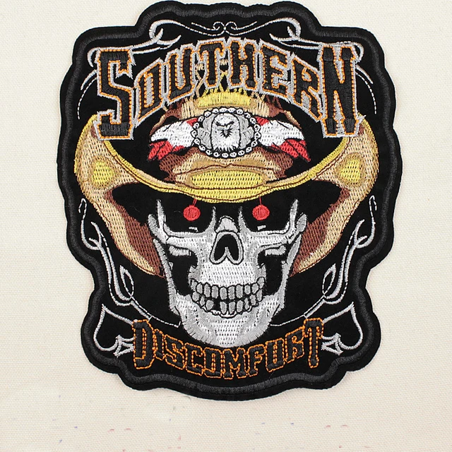 Embroidered Southern skull patches Iron on Ponk rocker patch