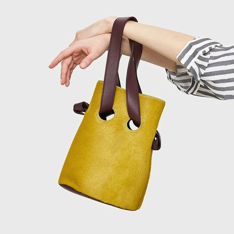 

Luxury Brand Suede Hit Color Women Handbag Designer Bucket Bag Elegant Dinner Handbag High Quality Wrist Bag Mobile phone bag