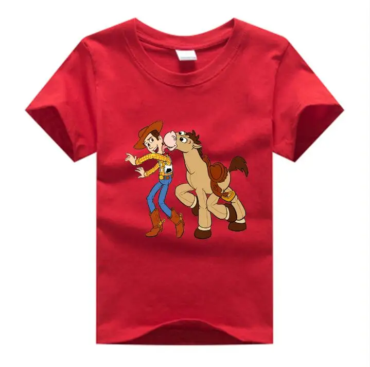 В ходящая игрушка детская футболка Toy Story Шериф Вуди Мультфильм Базз Лайтер 3d футболка для мальчиков и футболки для девочек NN - Цвет: red childreT-shirt