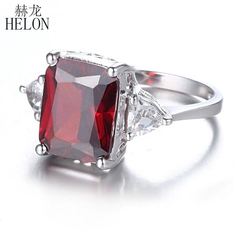 

HELON Sterling Silver 925 Flawless 7.2ct Garnet & White Topaz Gemstone Engagement Wedding Ring Ainnversary Party Women's Jewelry