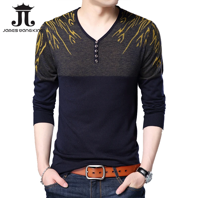 

New 2018 pullover mens sweater England style long mens knitted slim V-neck button sweaters pull homme Asian size M-XXXL MQ9102