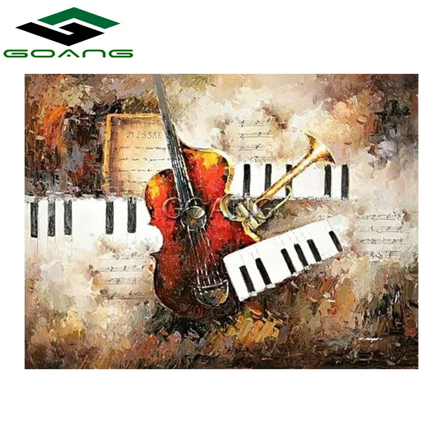 

GOANG Music Piano ang Guita Pattern Diamond Embroidery DIY Diamond Painting Cross Stitch Full Rhinestones Home Decor