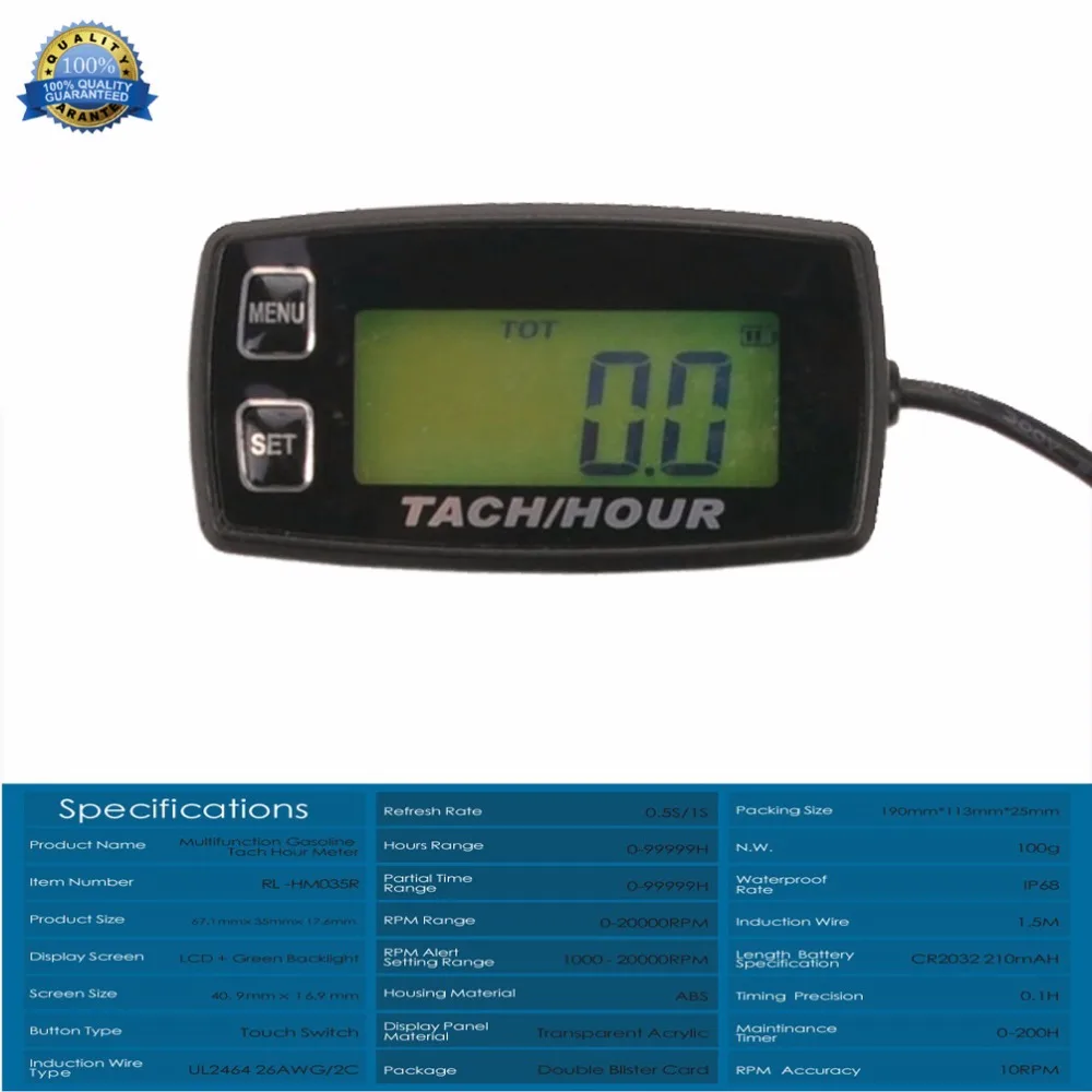 Online RL HM035R retroiluminación de alta calidad horas Metro tacómetro RPM medidor para ATV Tractor generador cortacésped Pit bicicleta fuera de borda marino