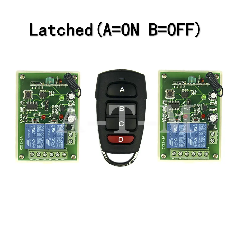 

Wireless Remote Control Switch System 1 Transmitter DC12V 24V 2CH Power Switch+2 Receive Latched Control Switch(A=ON.B=OFF)