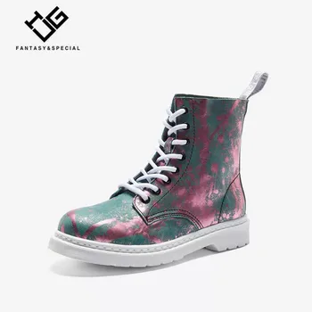 

IGU Women Ankle Boots 2018 Fashion Paisley Pleated Genuine Leather Short Botas Autumn Retro Female Platform Ankle Martins Boot