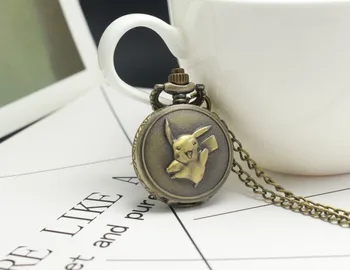 

Kawaii Pikachu Pocket Watch Japanese Anime Pokemon Theme Slim Necklace Lovely Cartoon Clock Cute Gifts for Boys Girls Birthdays
