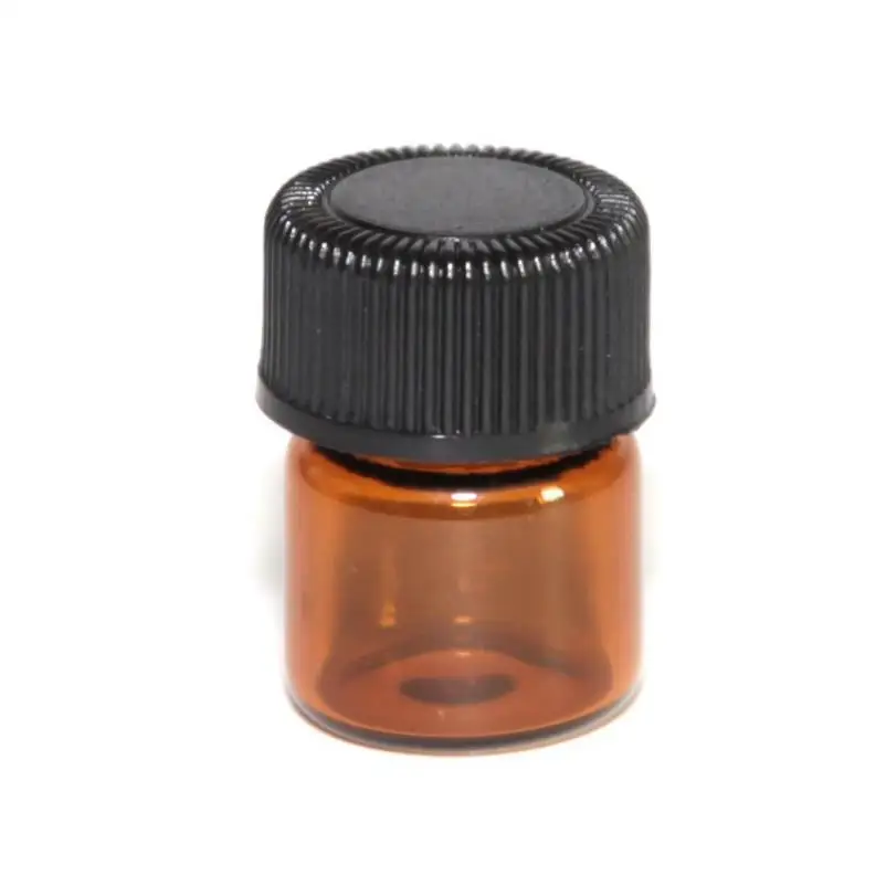 

12pc 1 ml Amber Essential Oil Bottle with Orifice Reducer and cap 601