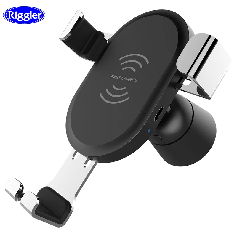 

Riggler Car Wireless Charger Holder Gravity Linkage 10W QC3.0 Fast Charging Mount Air Outlet&Suction for iphone X 8 Plus XS Max