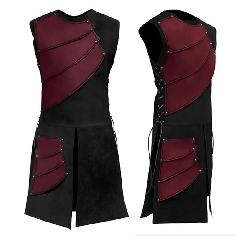 

Fashion Men Hot Tops Theme Party Medieval Costumes Archer Leather Armor Retro Viking Renaissance Sleeveless Patchwork Cosplay