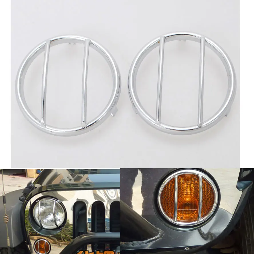 1Pair Stainless Front Euro Guard Turn Signal Light Cover Trim Frame