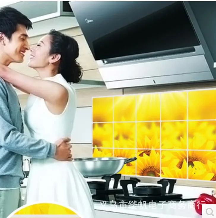 

New large high temperature aluminum foil stove tile anti-oil dirt kitchen yellow sunflower oil stickers