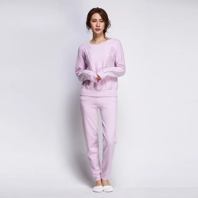Special Price 2018 Polyester Full Sweater Winter New Women's 2-piece Knit Trousers Casual Comfortable Warm Long-sleeved Two-piece Suit Female 