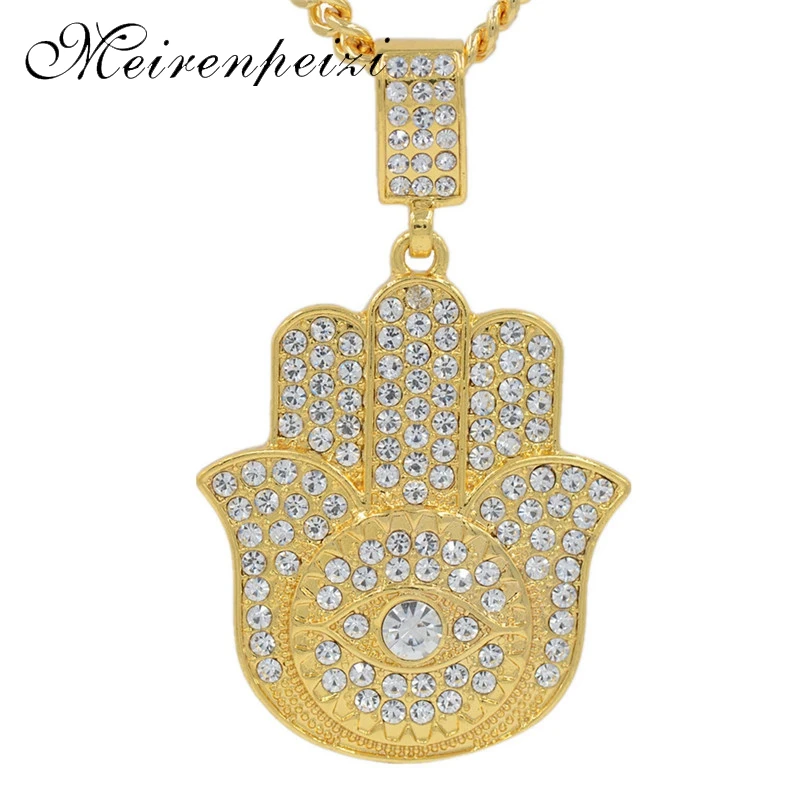 

Hot style hip hop jewelry golden coolor with shining stone beautiful hand necklace pendant accessories new gifts