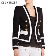 Весна Лето V воротник OL рабочие костюмы черный белый полосатый Женский блейзер двубортный Карманы женский офисный Блейзер Пальто