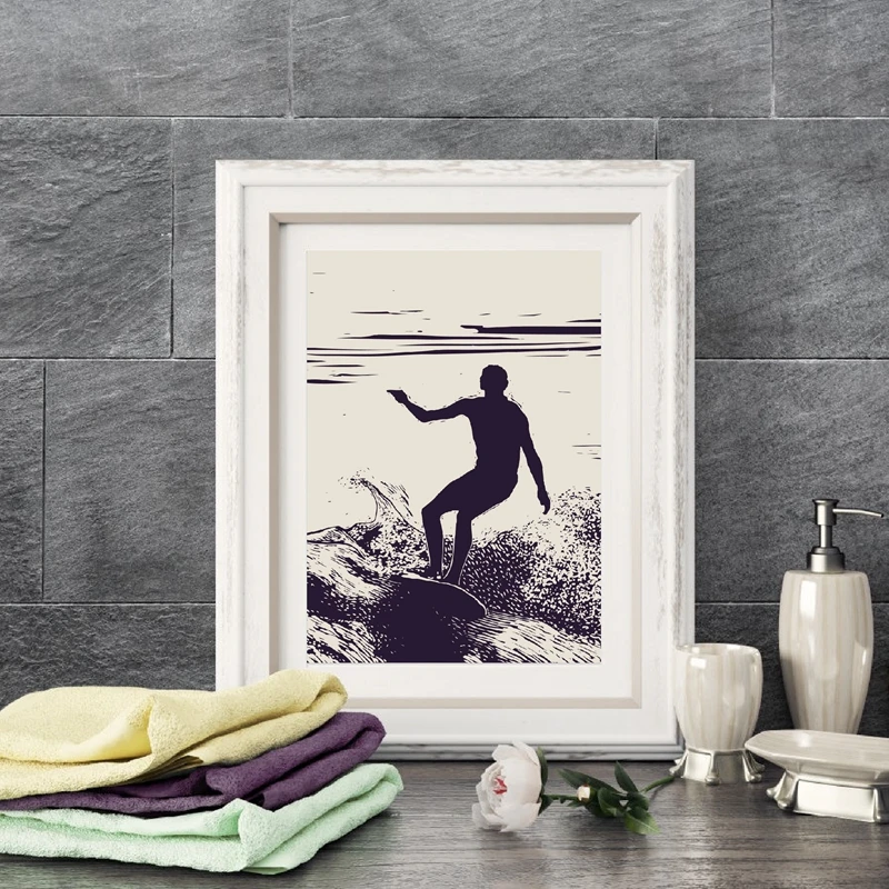 Surfer-Silhouette-Surf-Art-Print-Poster-Retro-Surfing-Canvas-Painting-Wall-Pictures-For-Home-Beach-Art