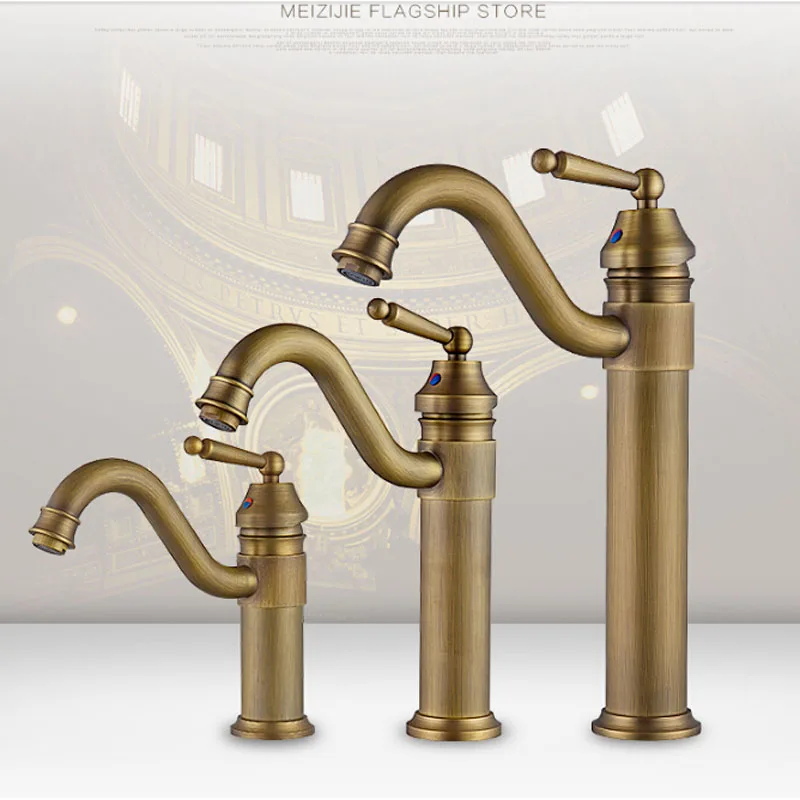 Multi style Bathroom Kitchen Vanity Sink Faucet Single Handle Hot and Cold Water Mixer Taps Antique