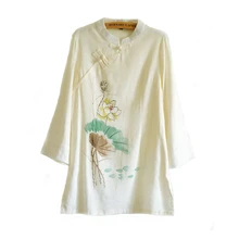 Женский китайский хлопок льняной костюм традиционная одежда дзен стиль платье Тан костюм рубашка леди длинный раздел Йога рубашки