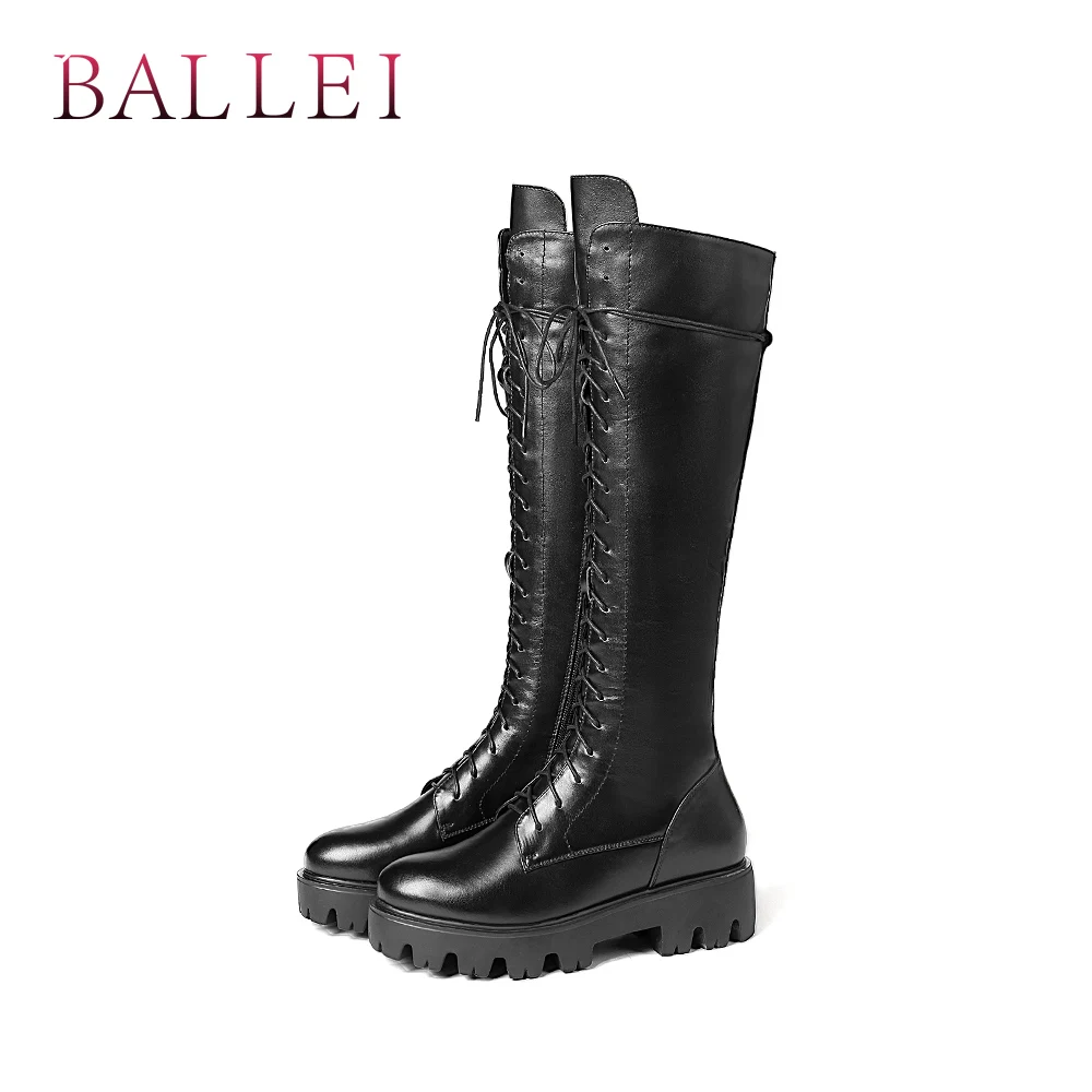 Bottes À Luxe Véritable Bout Rond Doux forme Over Ballei D'hiver Chaussures H58 En Plate genou the Femme Black De Qualité Cuir Lacets Haute Chaudes x0Ox5vwqZn