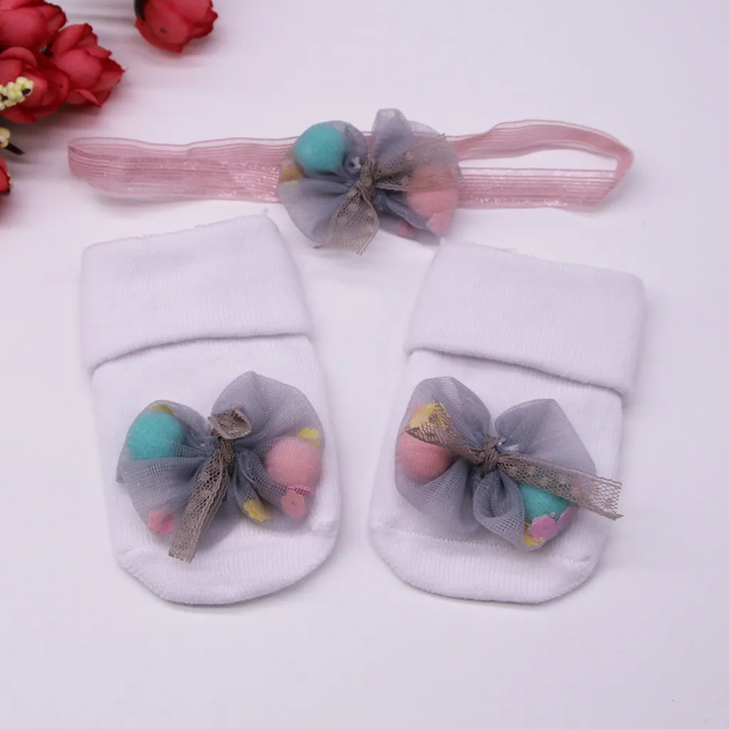 Носки для новорожденных нескользящие носки для новорожденных носки для маленьких мальчиков и девочек, одежда с цветочным рисунком для новорожденных вещи для малышей нескользящие носки пояс для волос