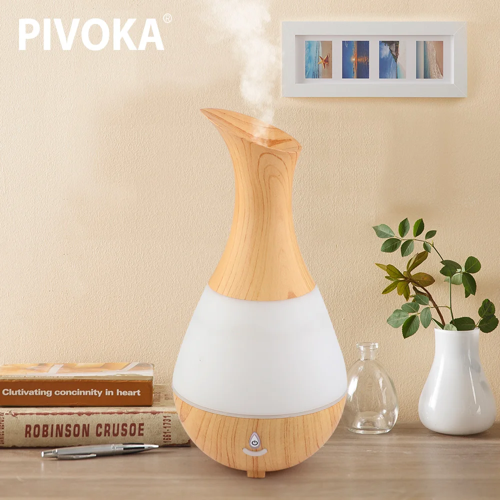 

PIVOKA Wood Grain Aroma Essential Oil Diffuser Ultrasonic Air Humidifier Mist Maker Electric LED Lights Aroma Diffuser For Home
