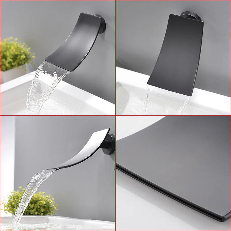 quyanre wanfan frap black led rainfall shower faucet set rainfall led shower head waterfall spout with 3-way mixer tap bathroom shower4