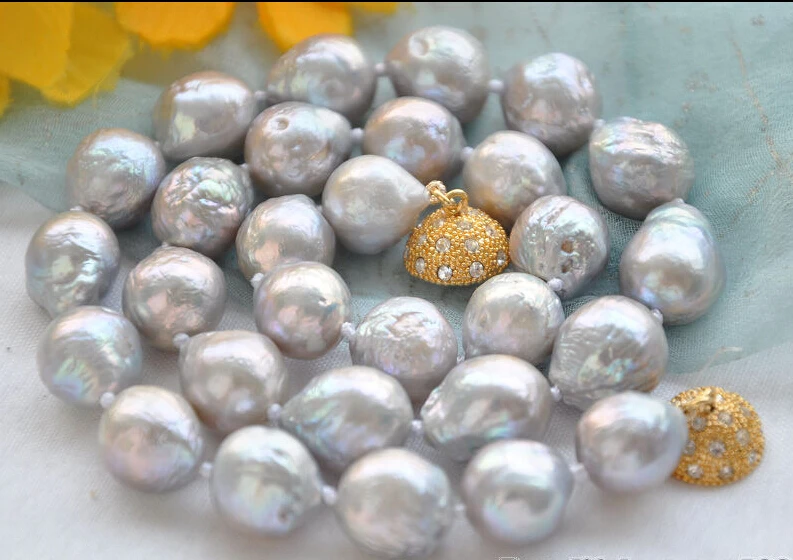 

shipping>>>>z5849 Lustre 17" 13mm GRAY almost round BAROQUE Edison PEARL NECKLACE