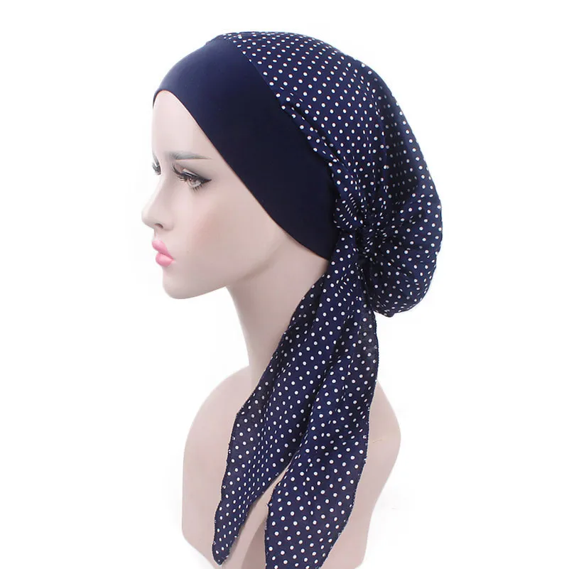 Мусульманские женщины Эластичный Тюрбан из хлопка шляпа шарфы предварительно завязанная Рак шапочка при химиотерапии бандана головные уборы обертывание волос аксессуары для выпадения волос